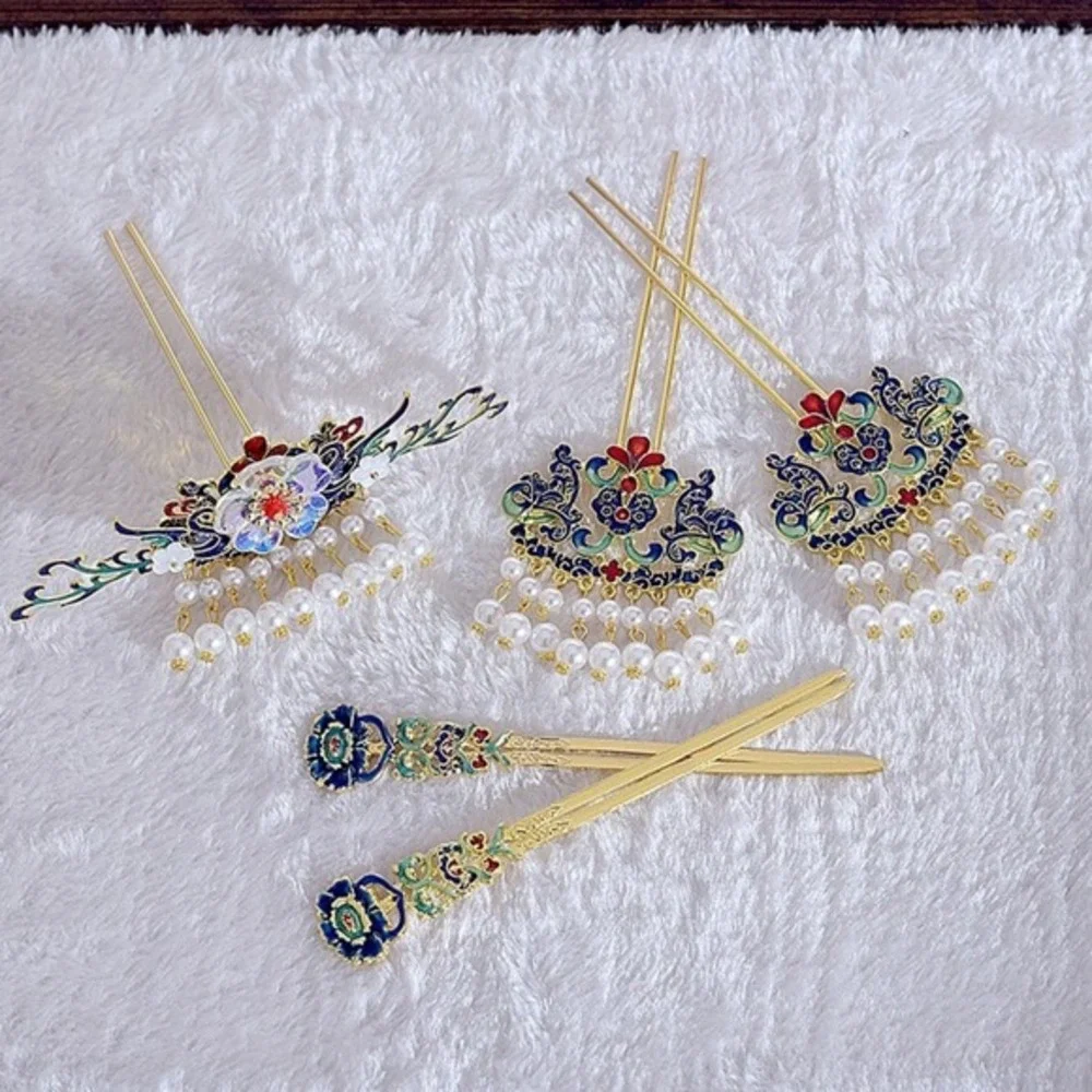 Elegant Oriental Hair Accessory Set – 5 PCS Gold Tone Crown Tiara‎ Pearl New